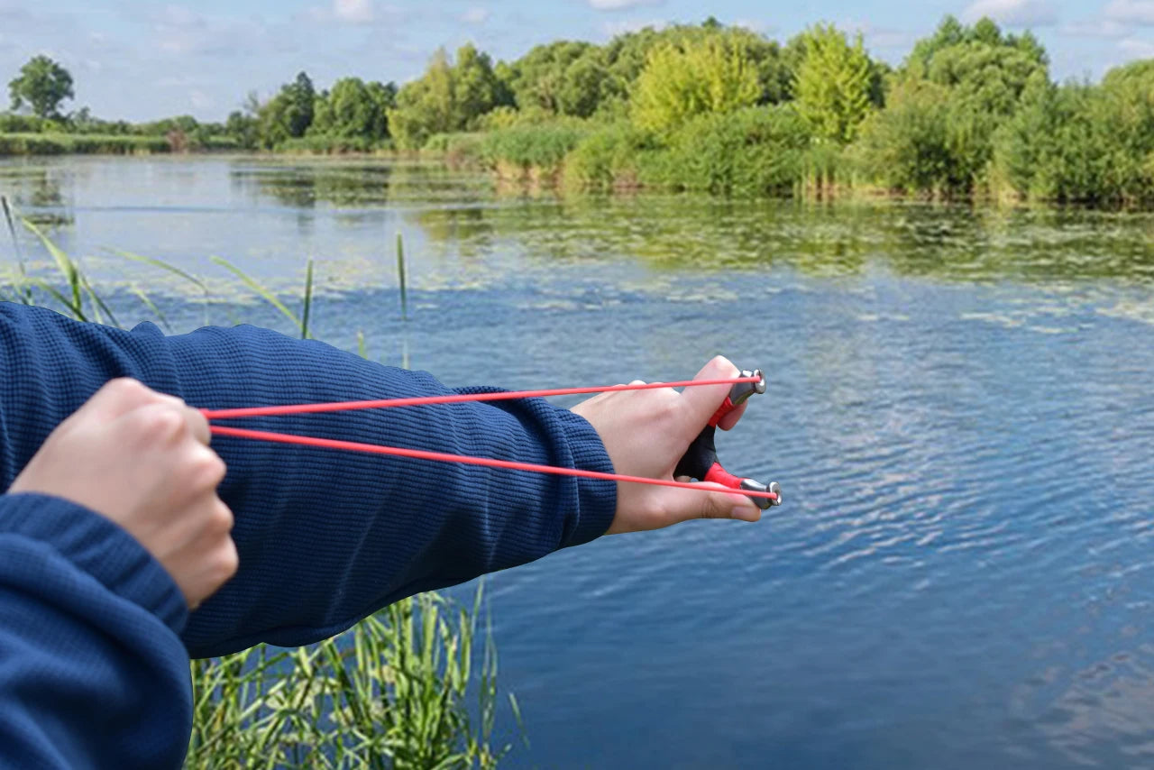 New Style Stainless Steel Powerful Slingshot with Tube Rubber Band Mud Balls Slingshot Catapult Bag for Hunting Outdoor