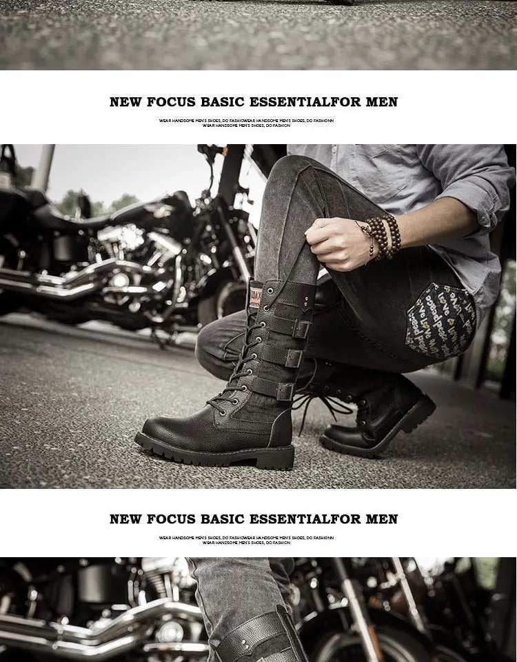 Men's Cowboy Boots High Top Inner Heightening Shoes High Breathable Boots Plus Size Shoes Casual Sneakers Motorcycle Boots