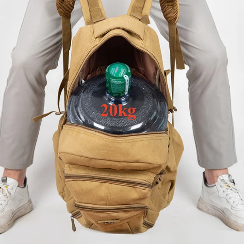 55L 70L Canvas Sports Backpack Men Outdoor Hiking Camping Travel Bag Luggage Rucksack Large Capacity Climbing Tactical Backpack