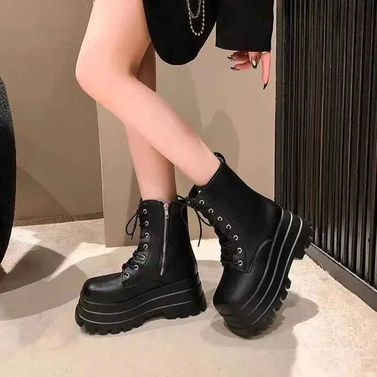 Chunky Platform White Ankle Boots Women shoes 2024 Autumn Winter Pu Leather Booties Mujer Punk Thick Bottom Motorcycle Boots