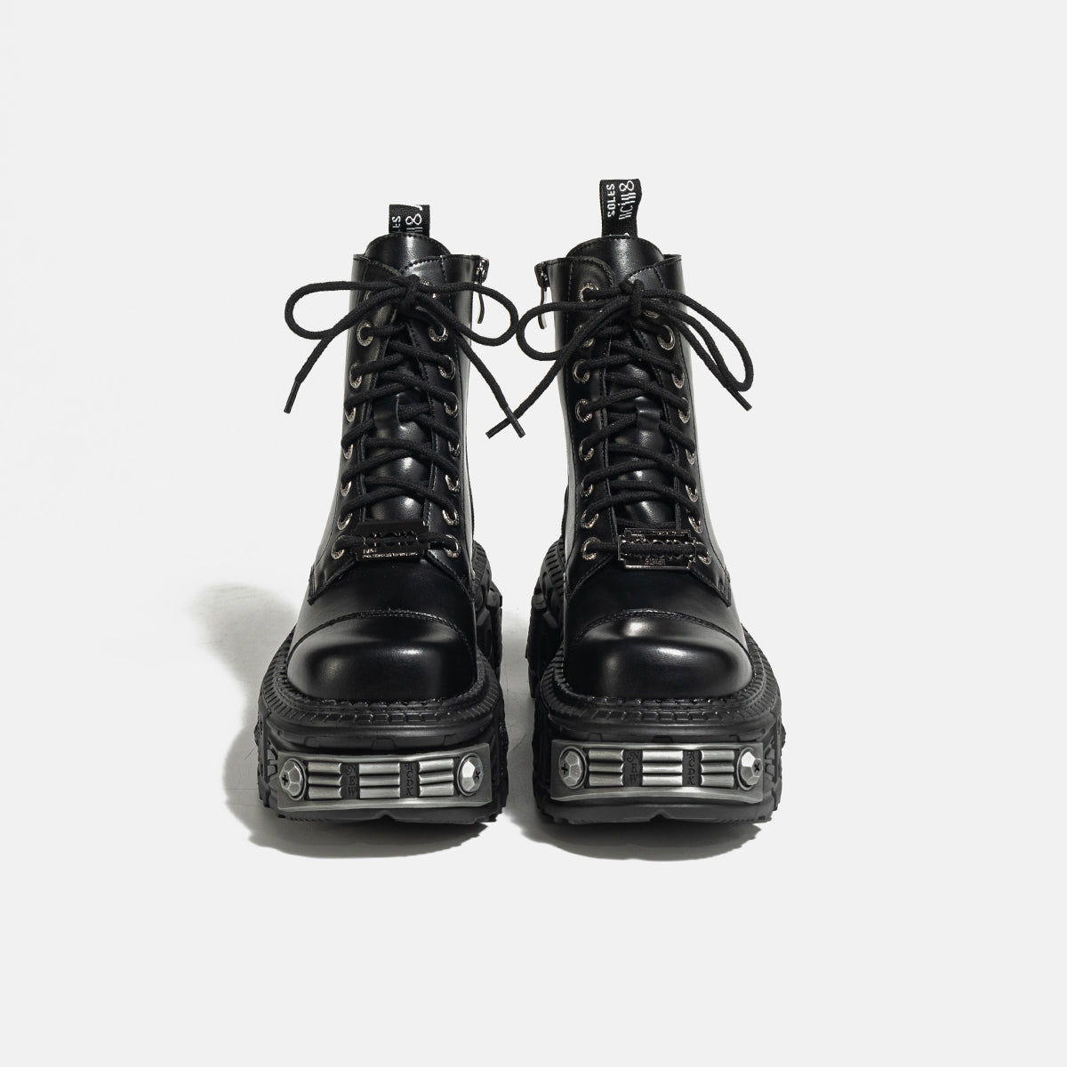 2025 Autumn and Winter New Dark Punk Metal Lace-up Women's British Style Raise the Bottom Zipper Machine Car Boots