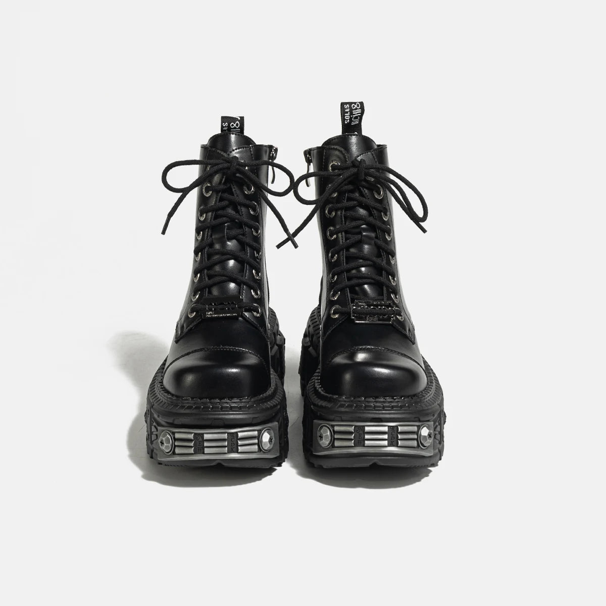 2025 Autumn and Winter New Dark Punk Metal Lace-up Women's British Style Raise the Bottom Zipper Machine Car Boots