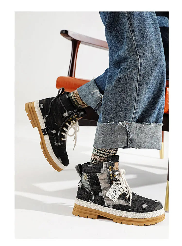 Motorcycle Riding Shoes Casual Commuter Boots Protective Fall Resistant Wear Boots Four Seasons Riding Shoes Denim Casual Shoes