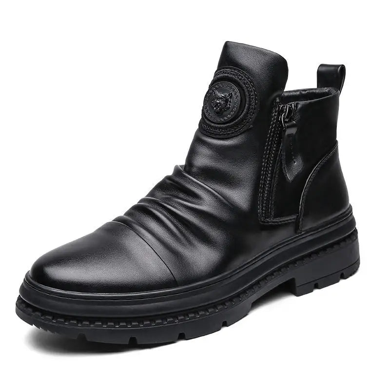 Luxury Men's Ankle Boots New High Top Men Shoes Motorcycle Leather Boots Zipper Retro Men's Boots Casual Shoes Bota Masculina