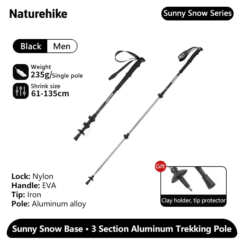 Naturehike Sunny Snow Base Walking Sticks Outdoor Children's Hiking Poles Men Women Camping Cane Ultralight Aluminum Alloy Trek