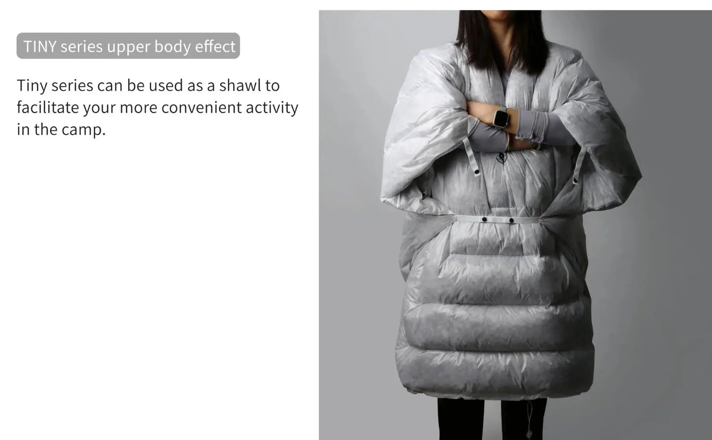 AEGISMAX Wind Hard Tiny Goose Down Sleeping Bag, Ultralight Wearable Quilt for Outdoor Camping, Hiking, Backpacking, Gray,800FP