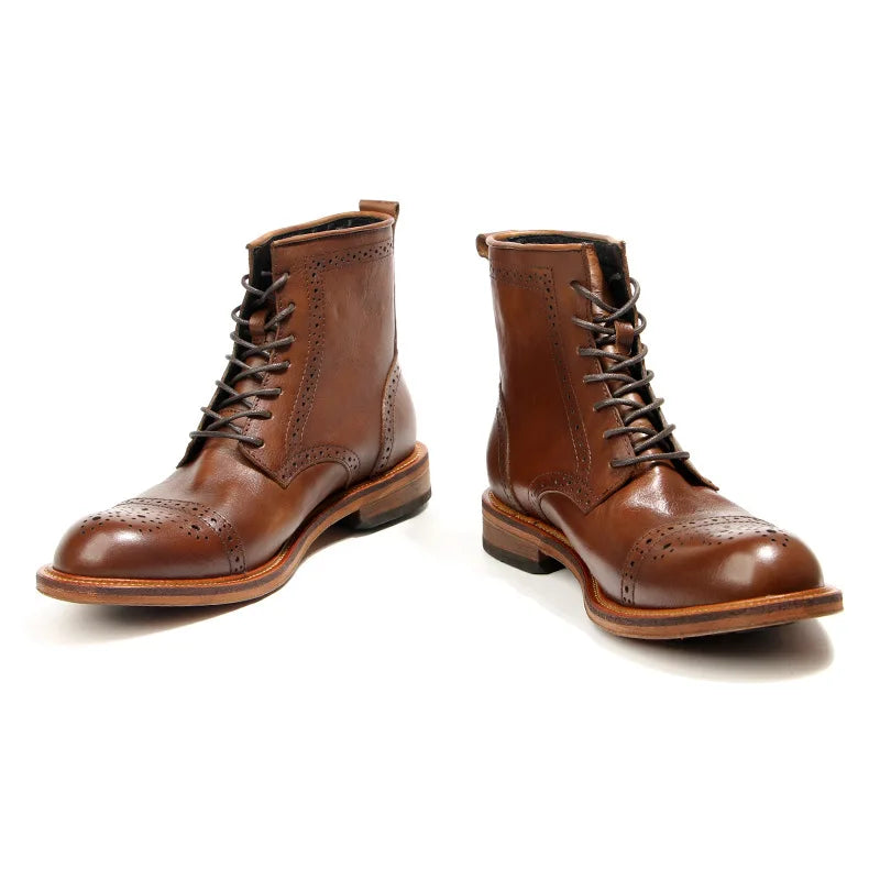 US 6-10 Business Man Mature Office Carving Brogue Shoes Men's Cowhide Top Layer Retro Genuine Leather Suit Boots