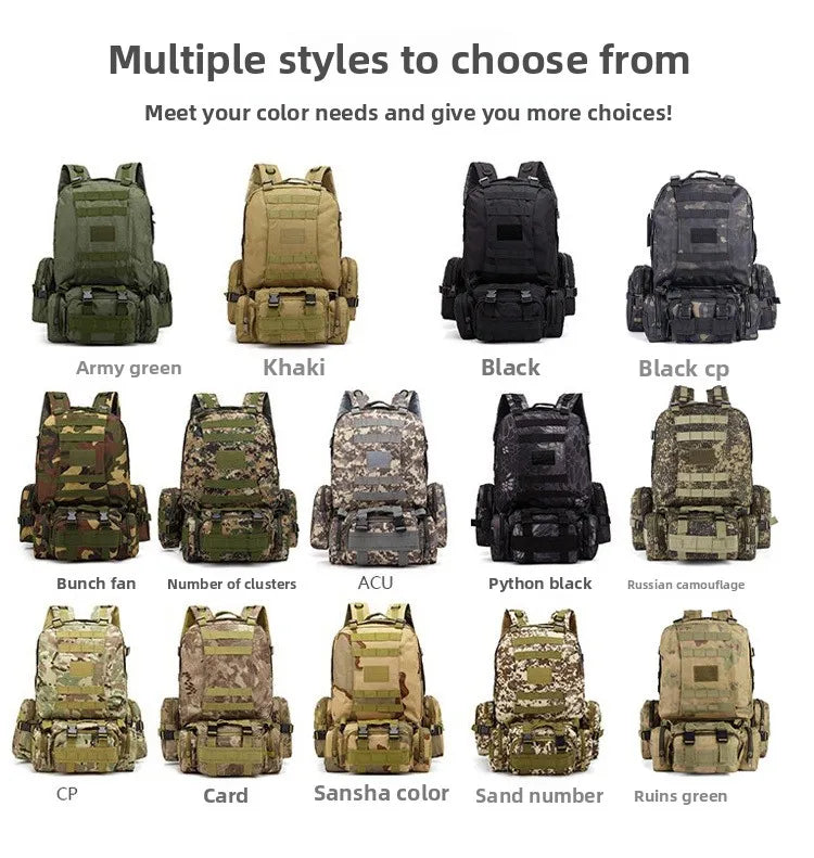 Tactical Backpack Military 50L Waterproof Hiking Backpack with MOLLE System for Outdoor Camping, Hunting, Travel, Daypack
