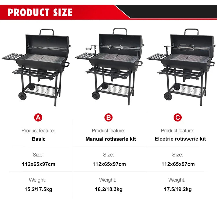 Heavy Duty Barrel Automatic Chicken Rotating Kit Barbecue Grill Iron Manual Rotisserie Charcoal Bbq Grill For Outdoor Party
