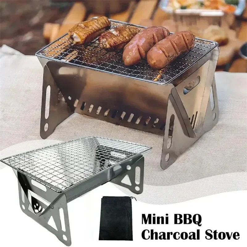 Portable Folding Barbecue Grill Heating Stoves Multifunction Camping BBQ Grill Rack Net Firewood Stove Stainless steel BBQ Grill