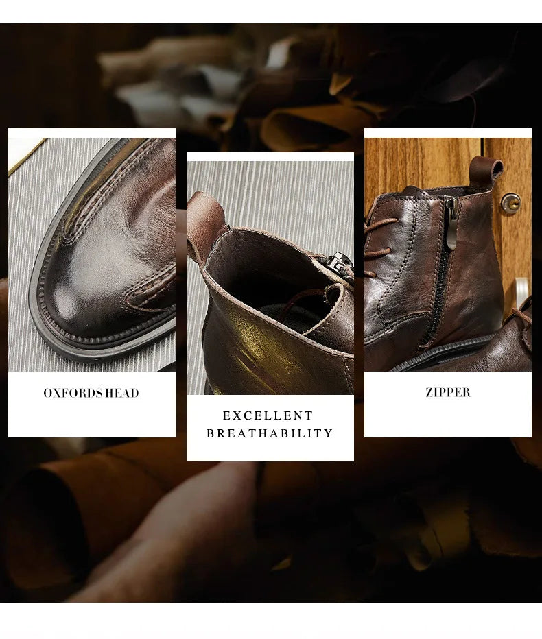 Men Shoes Leather Retro Men Boots Leather Ankle Boots Motorcycle Boots Cowboy Boots Show Bar Fashion Combat Boots