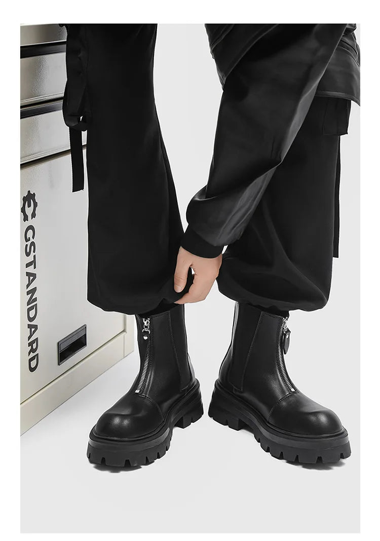 Autumn Winter Chelsea Platform Increase boots Men's Japan Korean Fashion Boots British High Top Black Motorcycle Men's Shoes