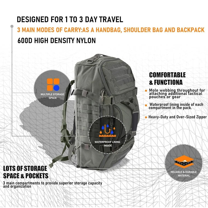 LQARMY 30L 45L 80L Tactical Military Backpack Gym Duffle Bag for Men Camping Sports Travel Workout Weekender Deployment 3 in 1