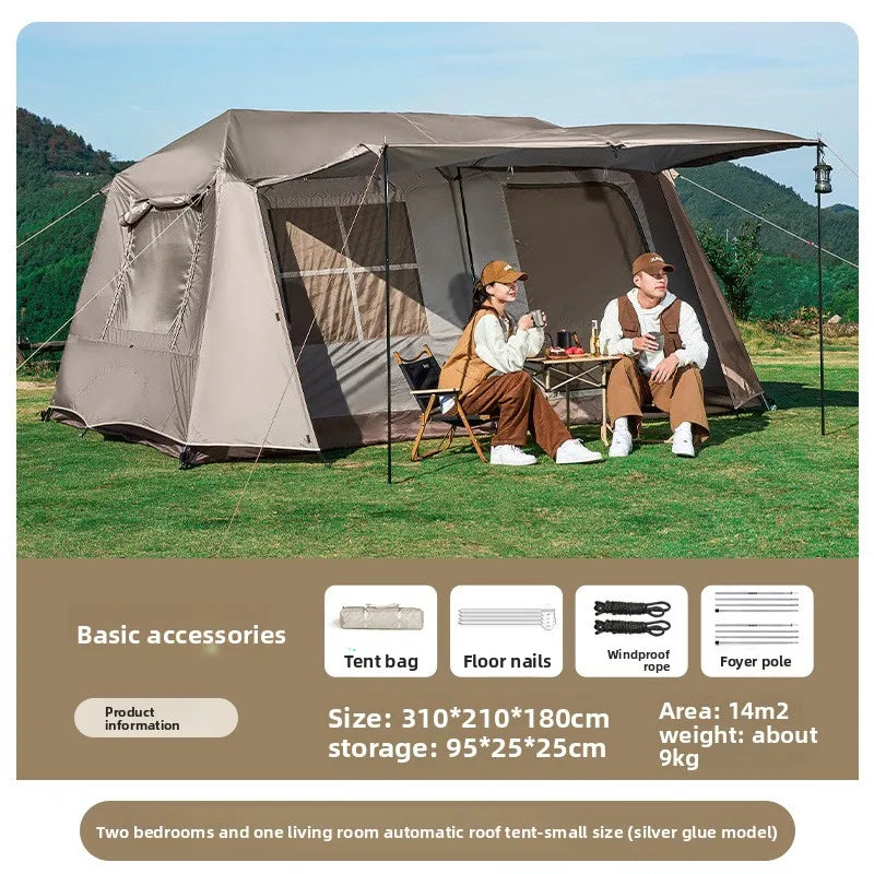 2025 Best-selling Outdoor Automatic Tent for 5-8 People 13㎡ Camping Hut Ridge Tent Space Large Gathering Tent Waterproof