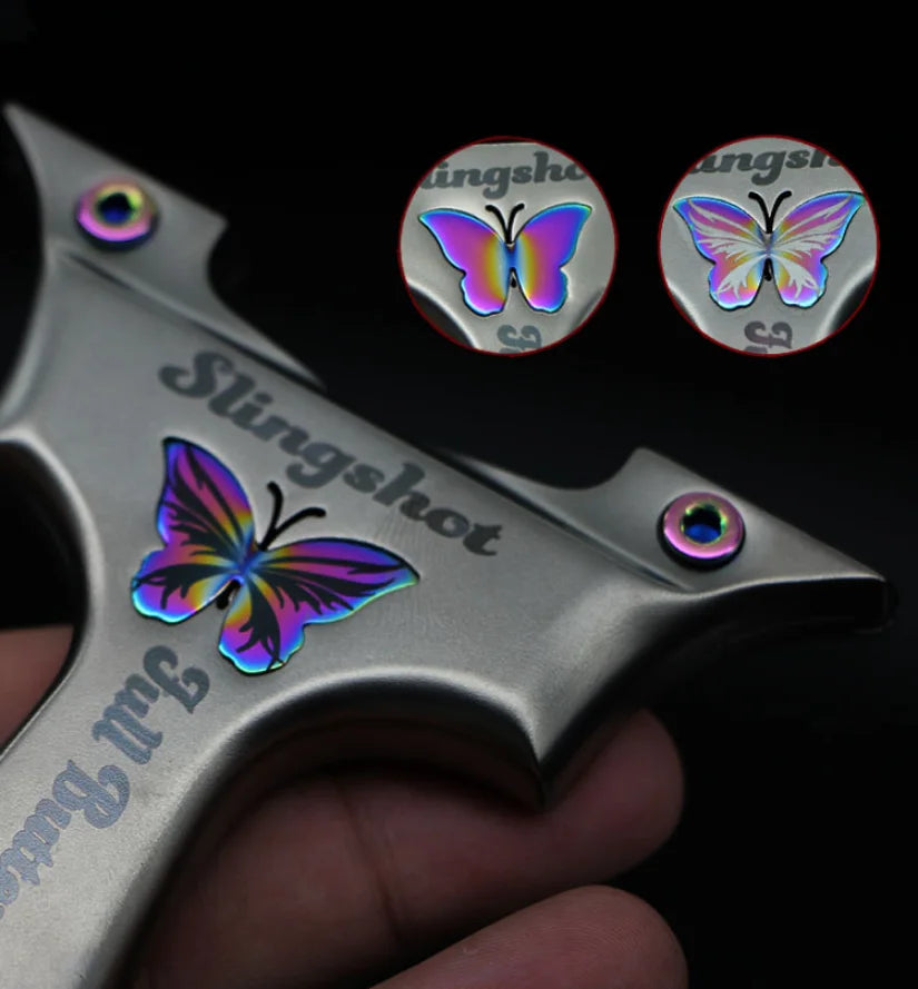 High Precision Butterfly Slingshot Outdoor Hunting Shooting Stainless Steel Competitive Slingshot Catapult With Flat Rubber Band