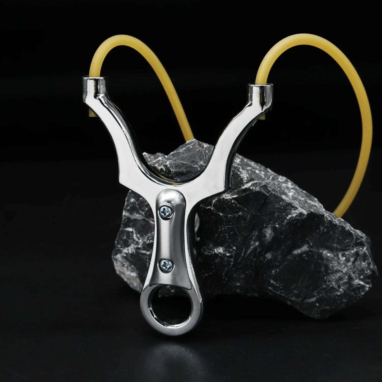 Silver Zinc Alloy Metal Slingshot High-quality Round Tube Rubber Band Elastic Launcher High-power Hunting Shooting Slingshot