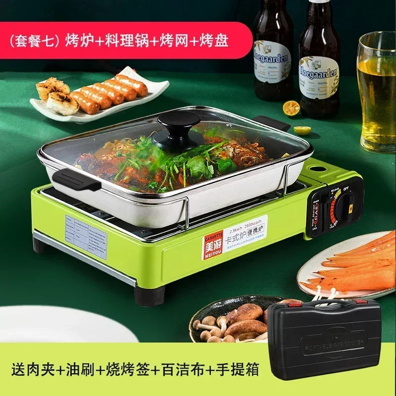 Portable Barbecue Stove, Smokeless Grill, Dual-Purpose Gas Oven for Outdoor Use, Compact Cooking Unit, Korean Style