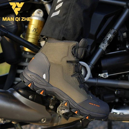 MQZ Motorcycle Boots Cowhide Road Riding Botas Hiking Shoes Anti Fall Waterproof All Season Ankle Toe Heel Protection For KTM