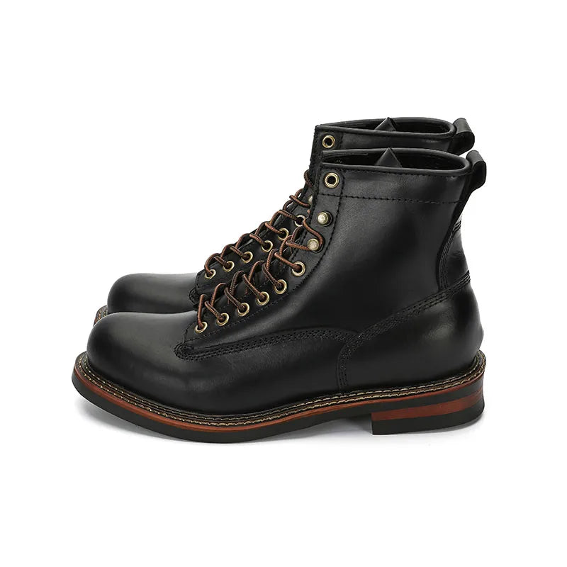 European Short-faced Leather Motorcycle Riding Boots Top Layer Cowhide Men's  Autumn Winter British Trendy Outdoor Shoes Male