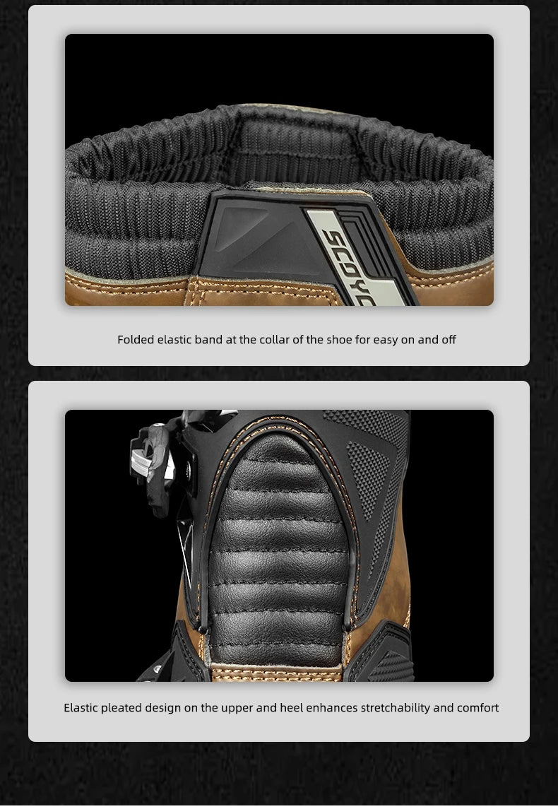 SCOYCO Motorcycle Protective Boots Men Waterproof Enduro Motorcyclist Shoes TPU Leather Anti-slip Motocross Rally High Top Boots