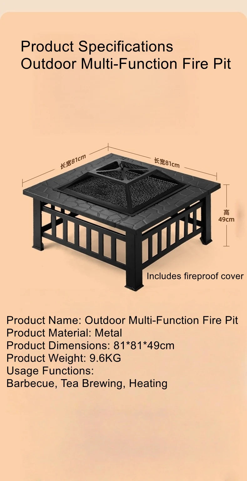 Outdoor Square Barbecue Grill Multi-Functional Barbecue Table Charcoal-Fired Tea-Brewing Table Wood-Burning Stove