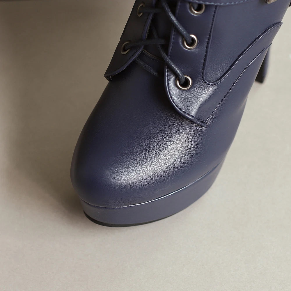 Women Punk Style Lace-Up Ankle Boots Belt Buckle Platform High Heels Short Boot Female White Autumn Winter Round Toe Shoes 2025