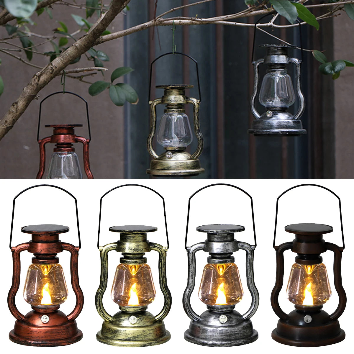 LED Solar Candle Light Retro Kerosene Lamp Solar Powered Hanging Light Outdoor Portable Lantern Light Courtyard Garden Decor