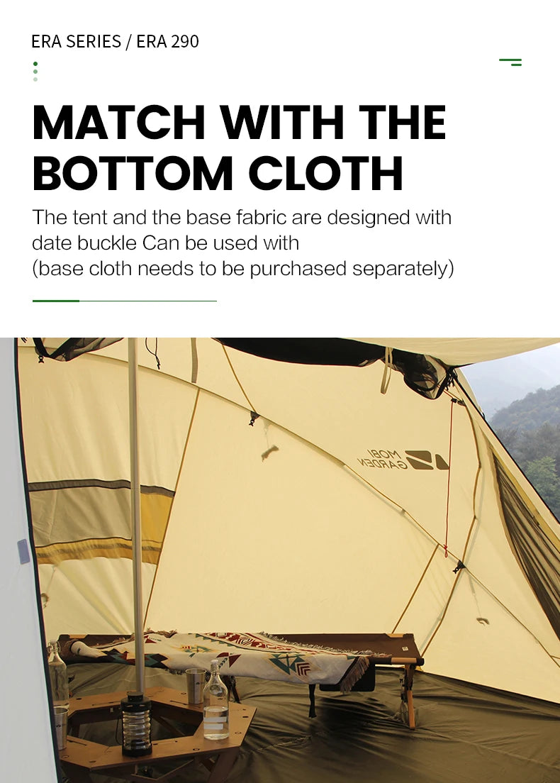 MOBI GARDEN Era290 Outdoor Family Pyramid Camping Tent 5-8 Person Large Space Lobby Sun Shelter Thickened Cotton Portable Tent