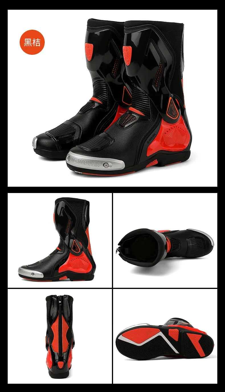 Professional Motorcycle Boots Anti-slip Mid-calf Long Ankle Off-road Racing Wear-resistant Motorcycle Rider Protective Shoes