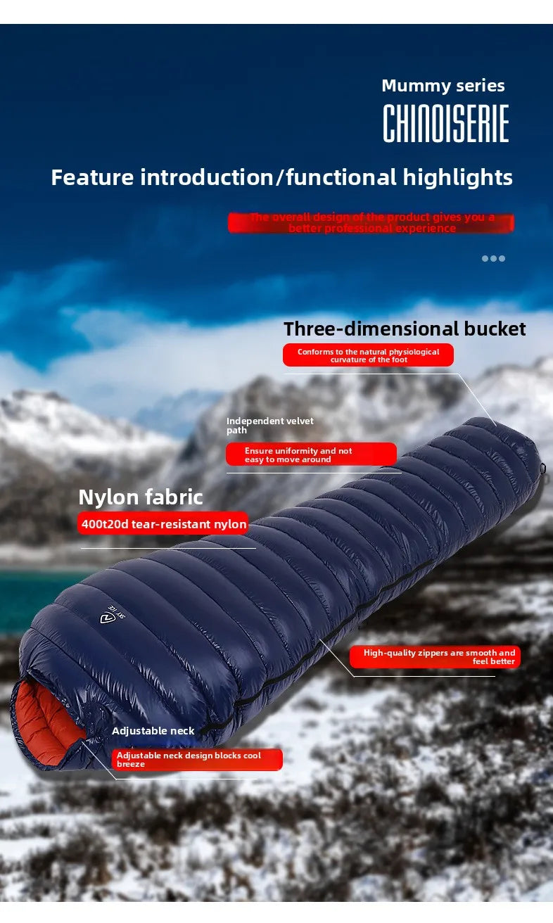 SKY ICEFeichan Mummy Down Sleeping Bag for Adults Outdoor Camping Winter Thickened Goose Down Cold-Proof Warm