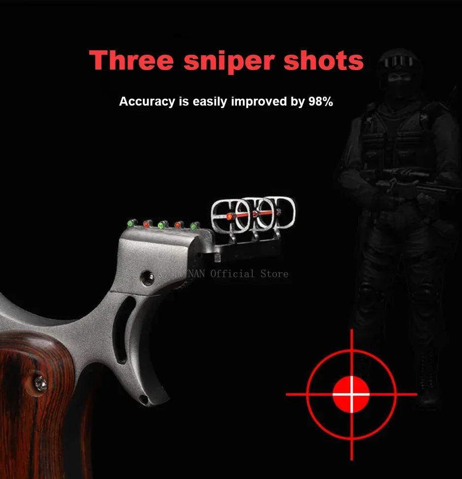 Outdoor Hunting Stainless Steel Wooden Handle Shooting Slingshot Traditional Rubber Band Catapult Slingshot Adult Shooting Game