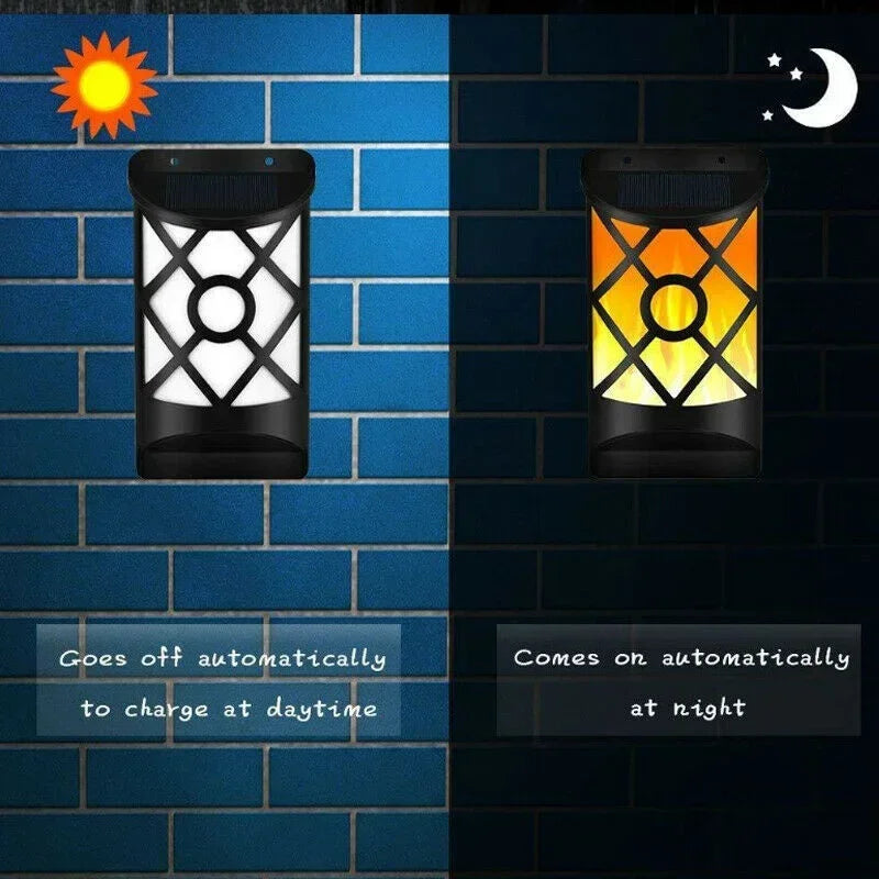 96LED Solar Flame Lights Outdoor, Lattice Design for Garden Pathway Yard Christmas Decor Waterproof Flickering Flame Wall Lights