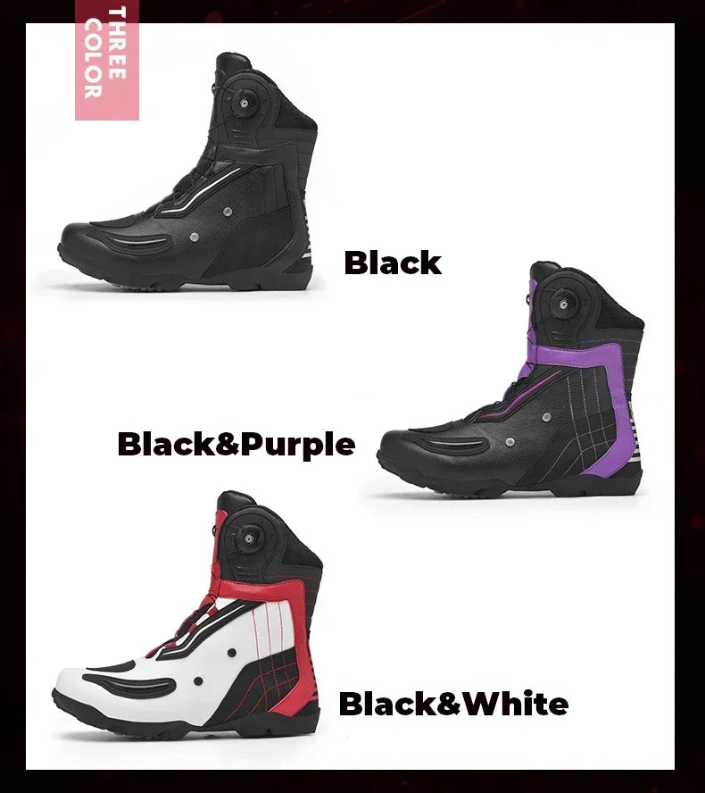Motorcycle  Ankle Boots Racing Shoes Men Riding Durable Anti-Slip Grip Anti-kick protection Quick Lock moto Equipment Motorbike