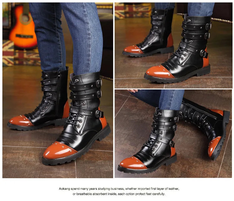 Men's boots winter warmth velvet function metal high-tube cycling boots height-increasing shoes motorcycle boots black 37-48