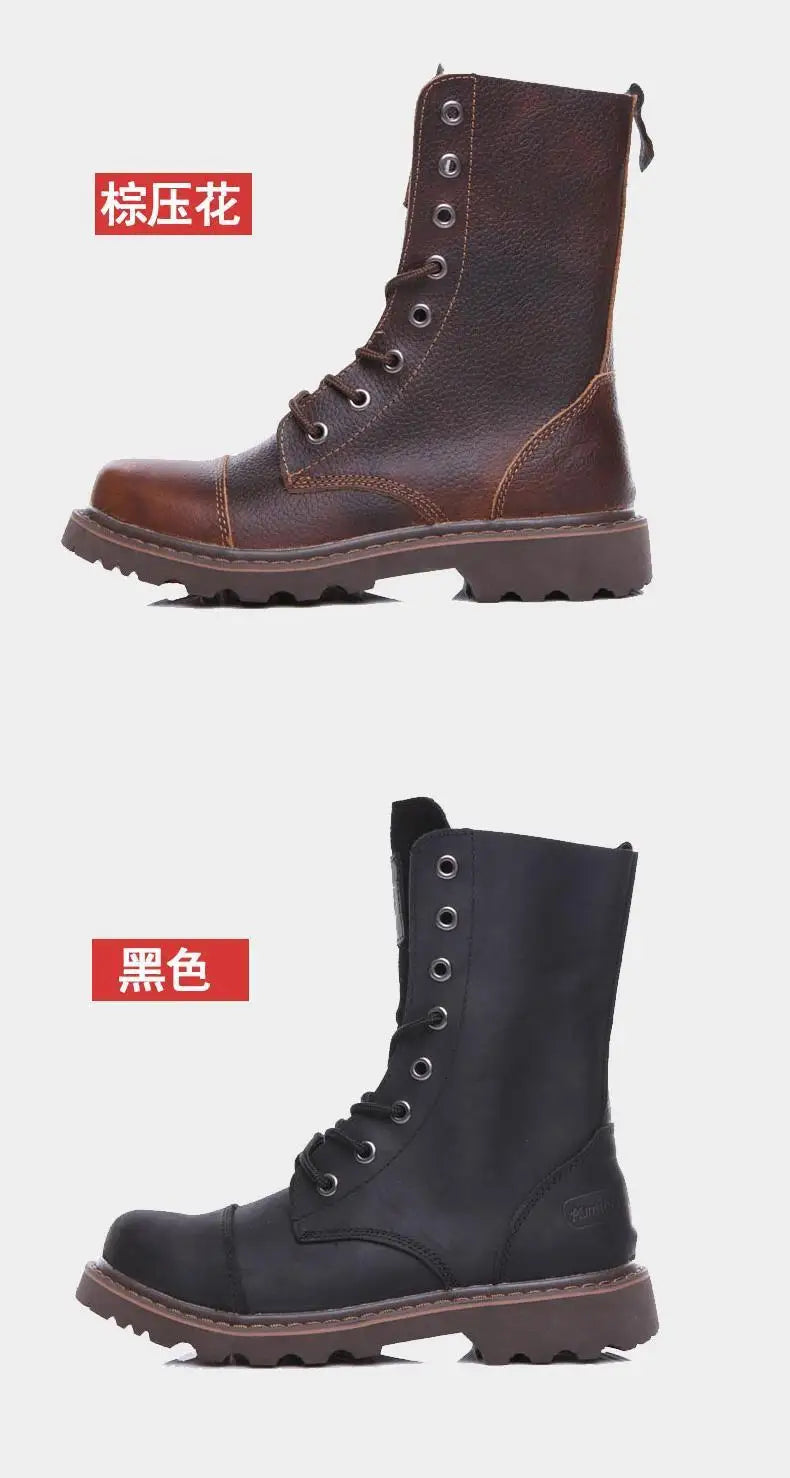 Men's Mid-calf Shoes High Tube Work Shoes Couples Outdoor Motorcycle Boots Large Size Women's Boots Winter Plush Cotton Shoes