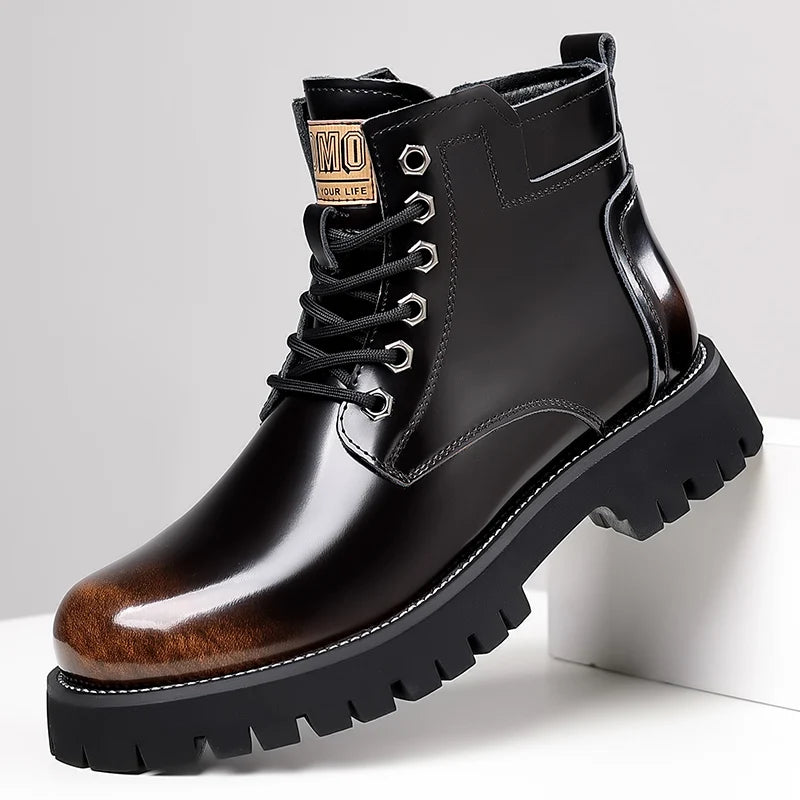 Hot Selling Men's Leather Boots Winter Thick Bottomed Work Boots British Style High Top Shoes Men's Retro Business Boots