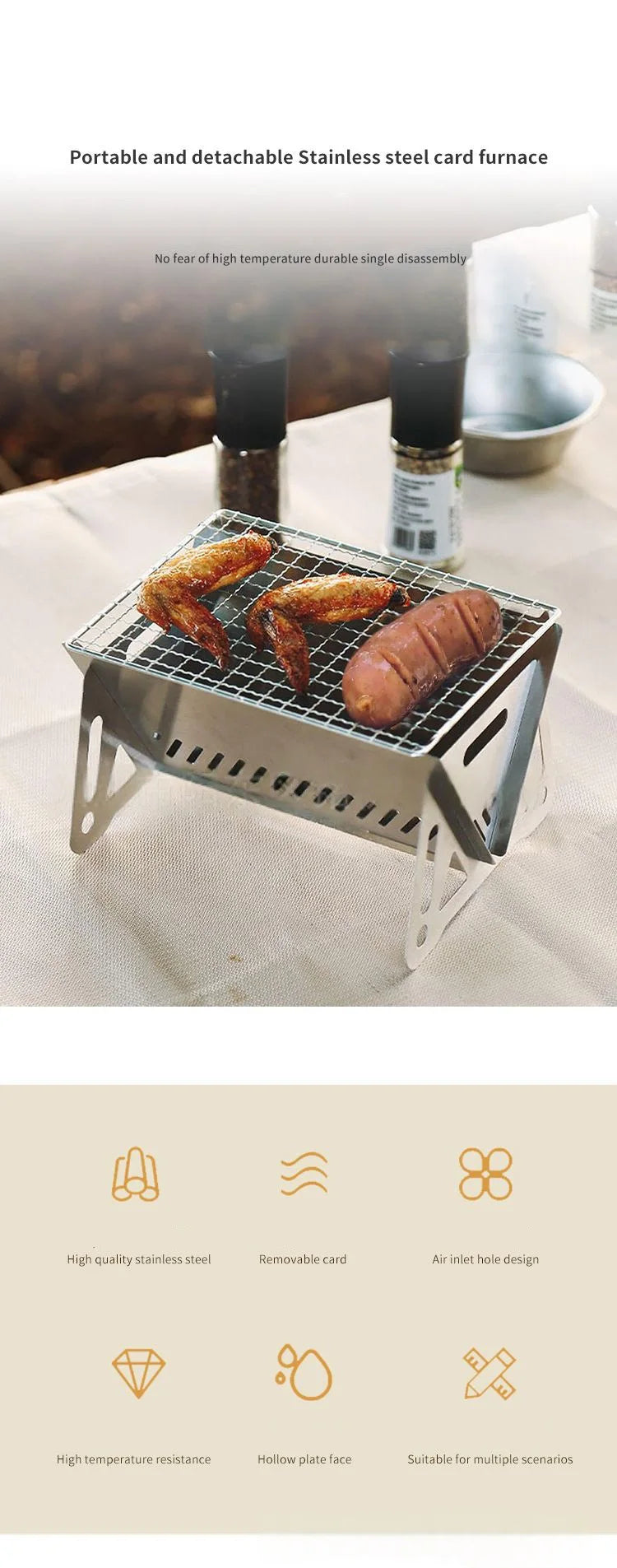 Outdoor Camping Charcoal Barbecue Grill For Party Beach Picnic Bbq Stove , Portable Stainless Steel Bbq Charcoal Grill