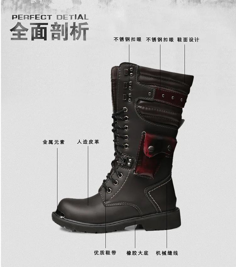 Men's High Top Motorcycle Boots Autumn and Winter Fashion Outdoor Collision Resistant Anti Slip Soft Sole Casual Leather Boots