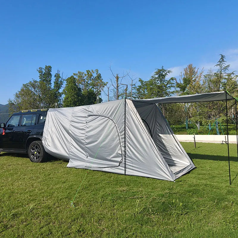camping tent big space with rainfly, hatch back camping tent for 5 person, tailgate camping tent for suv with 4 poles, car tent