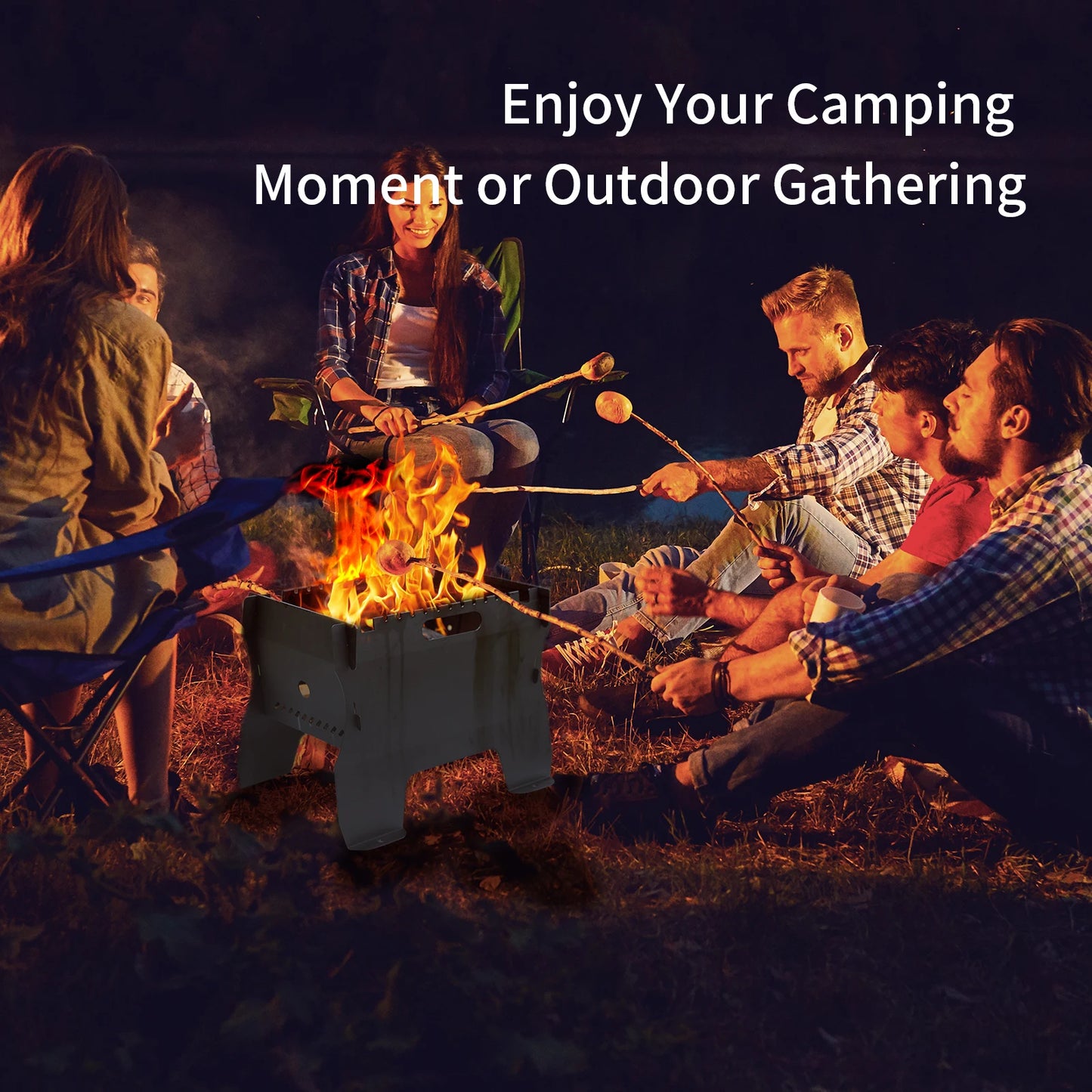 2-in-1 Charcoal Grill & Gas Grill, Small Metal Camping Grill Portable Fire Pit Table Grill with Stainless Steel Grate