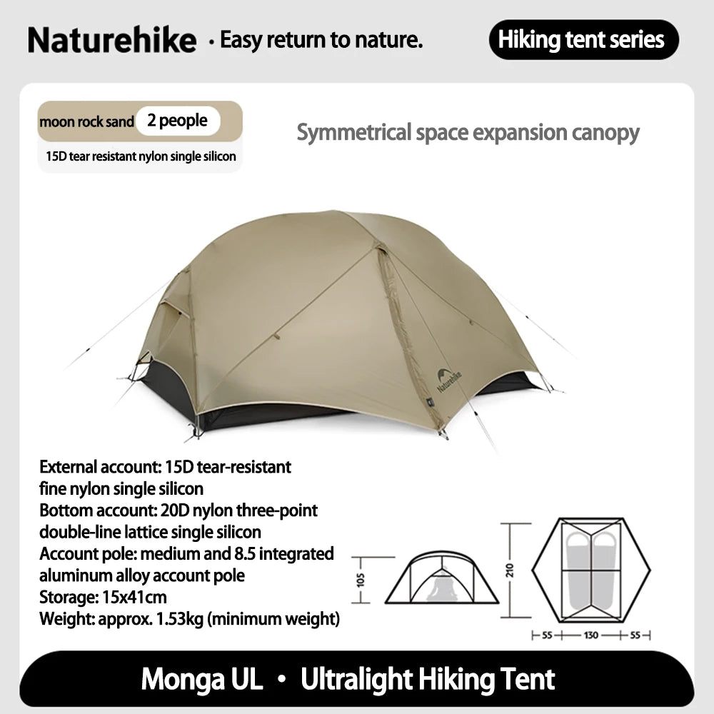 Naturehike Mongar UL 2 Person Backpacking Tent 15D Ultralight Travel Tent Waterproof Hiking Survival Outdoor Camping Tent