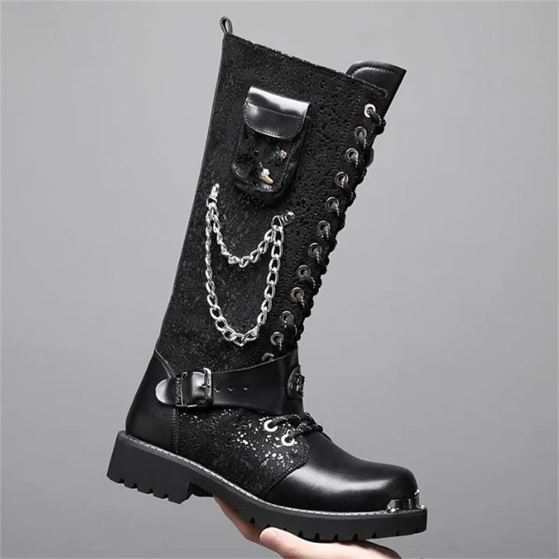 Men Motorcycle Boots Mid-calf Breathable Combat Boots Gothic Belt Punk Boots Men Shoes Hightop Casual  Metal toe boots 38-46