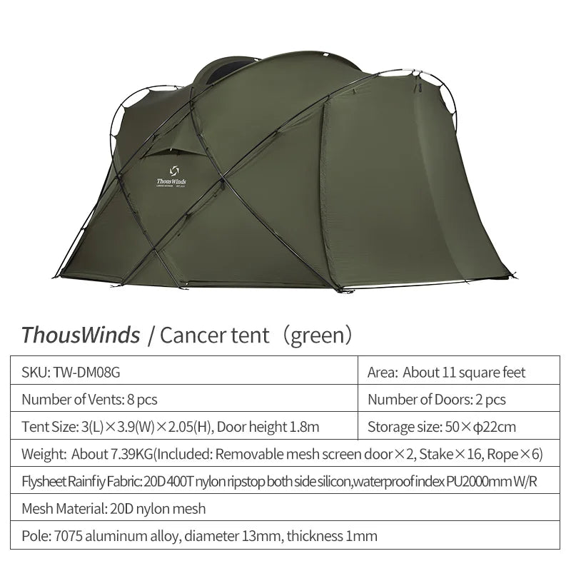 Thous Winds CNC 4-8 Person Family Camping Tent Outdoor Emotional Camp Tent 20D Ripstop Nylon Both Side Silicon Lightweight Tents
