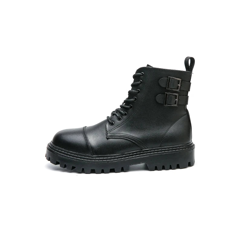 Brand Men's Genuine Leather Boots Thick Soles High-quality Workwear Boots Men's High Top Casual Shoes Knight Motorcycle Boots