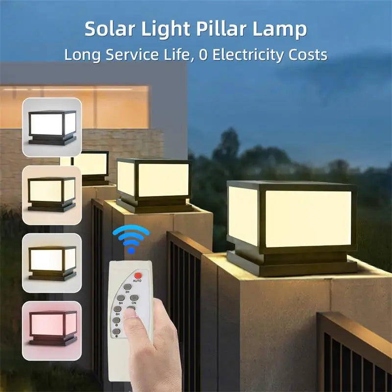 Timed LED Solar Outdoor Light Pillar Solar Lights Waterproof Thick Garden Pathway Parking Yard Outdoor Decor Lamp RC Solar Light