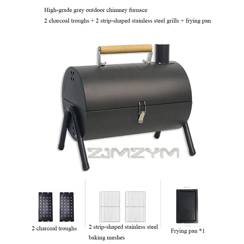 Double Sided Charcoal Grill Multi-Functional Portable Outdoor BBQ Grill Roasted Fried Chimney Stove For Cooking Camping Picnics