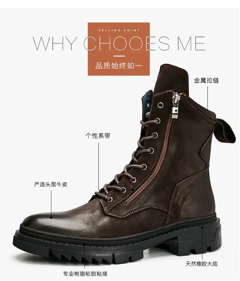 Retro Leather Motorcycle Riding Boots Riding Boots British Cool Man Handmade High-top Winter Work Shoes