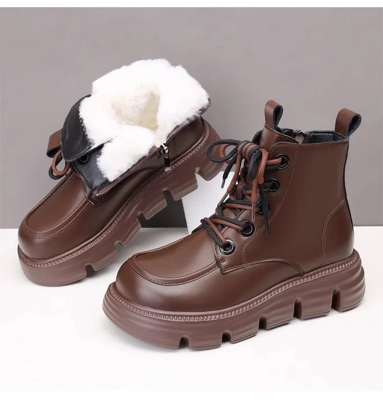 Women's Boots Winter New Fur Snow Boots Platform Plush Comfortable Anti Slip Warm Lace Up Cold Proof Cotton Ankle Boots Women