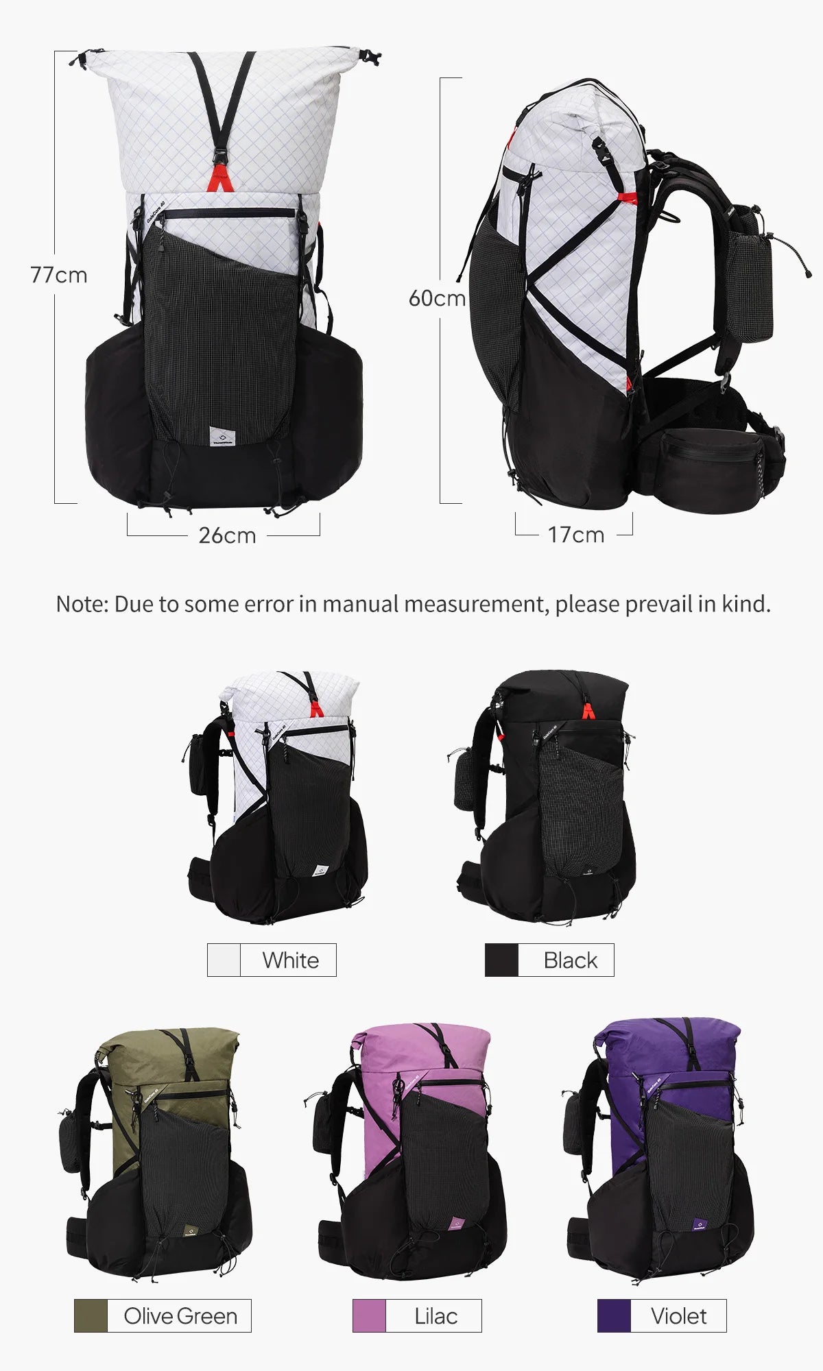 ThousWinds GaleCore 40+10L Lightweight Hiking Backpack Dyneema Trekking Pack Waterproof Bagpack