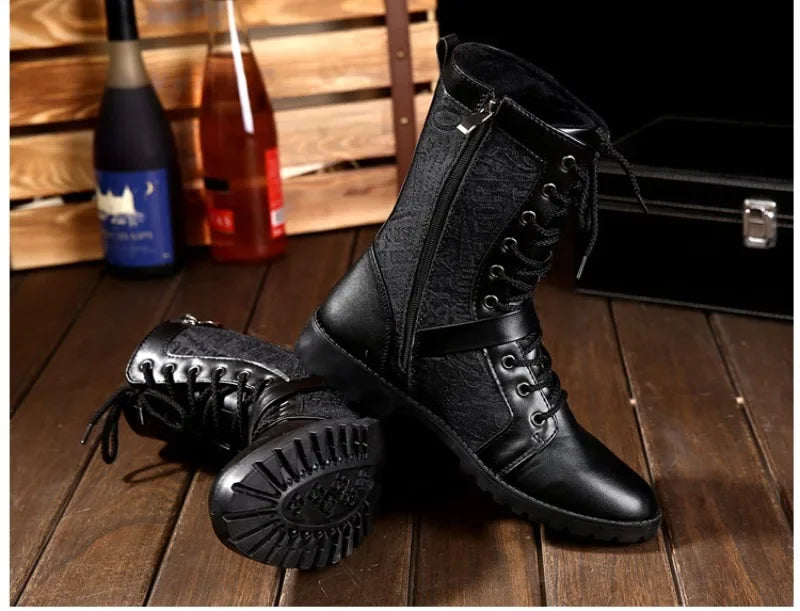 2025New Men Boots Fashion Mid-calf Boots Trend Motorcycle Boot High Top Casual Boots for Men Plush Warm Winter Boot Botas Hombre